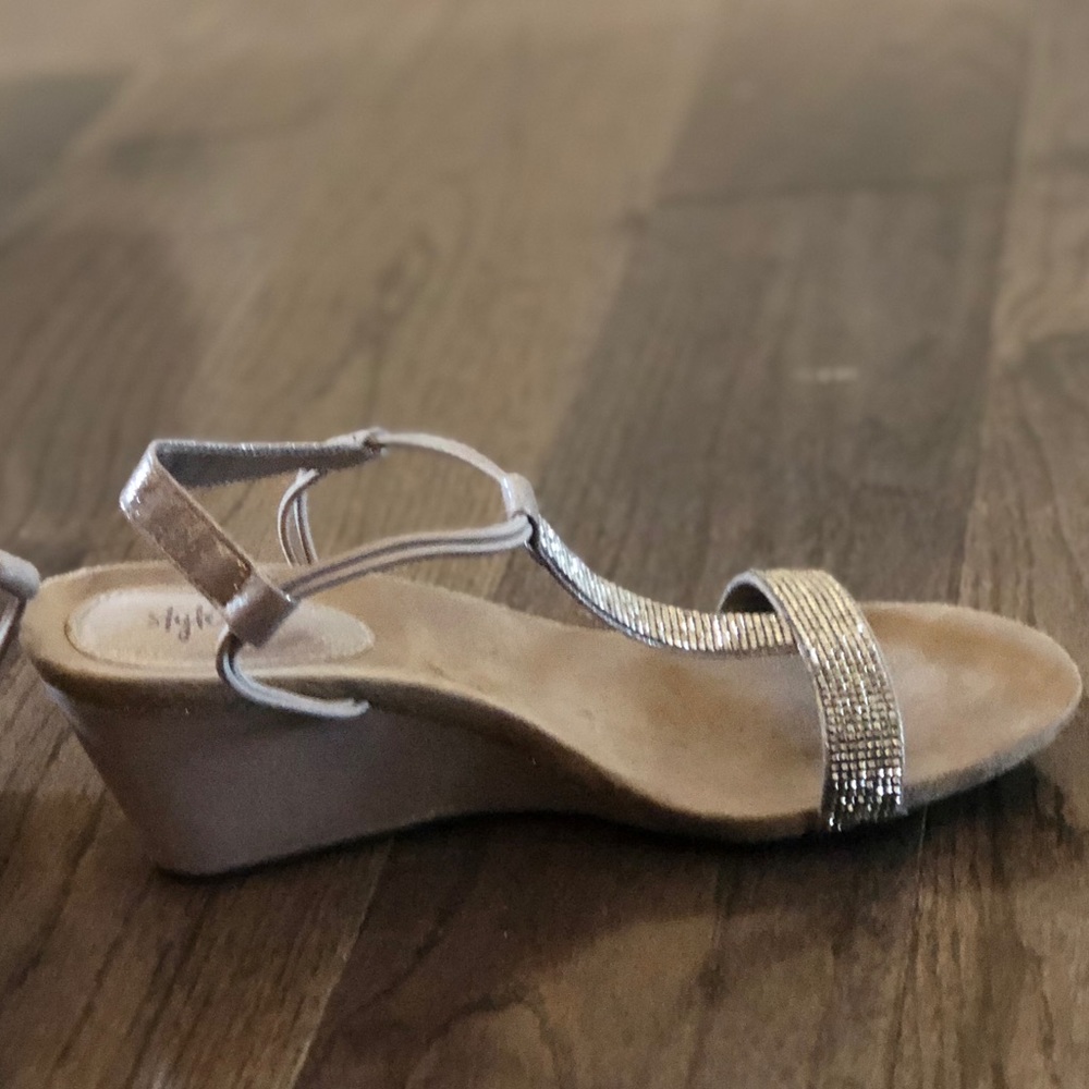 💋 Gunmetal Gray Sparkly Wedge Comfy Sandals 8